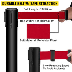 Stanchion Post Barriers 4-Set Line Dividers, Stainless Steel Stanchions with 6.6 Black Retractable Belts, Stanchions with One Sign Frame, 34.6 Queue Safety Stanchions (Balck)