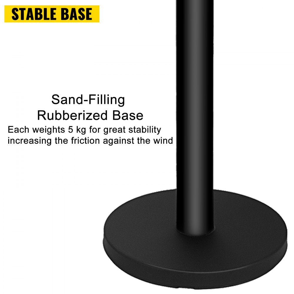 Stanchion Post Barriers 4-Set Line Dividers, Stainless Steel Stanchions with 6.6 Black Retractable Belts, Stanchions with One Sign Frame, 34.6 Queue Safety Stanchions (Balck)