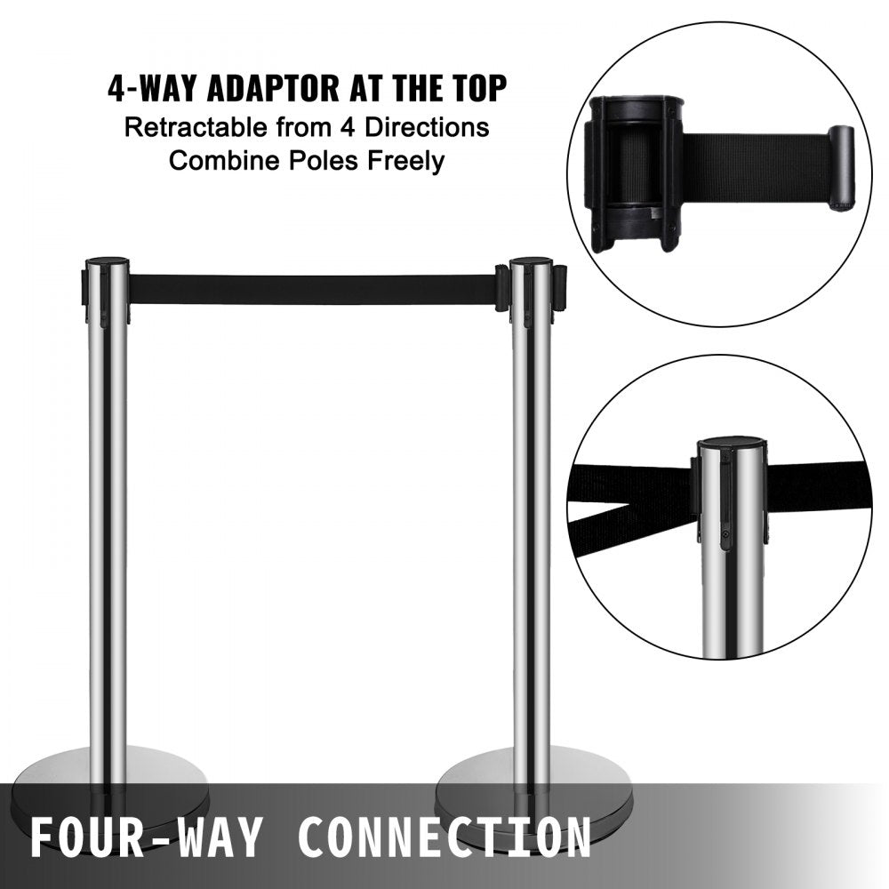 Crowd Control Stanchion, 6-Pack Crowd Control Barrier, Carbon Steel Baking Painted Stanchion Queue Post with 6.6FT Retractable Belt & Fillable Base, Belt Barrier Line Divider, Easy Assembly