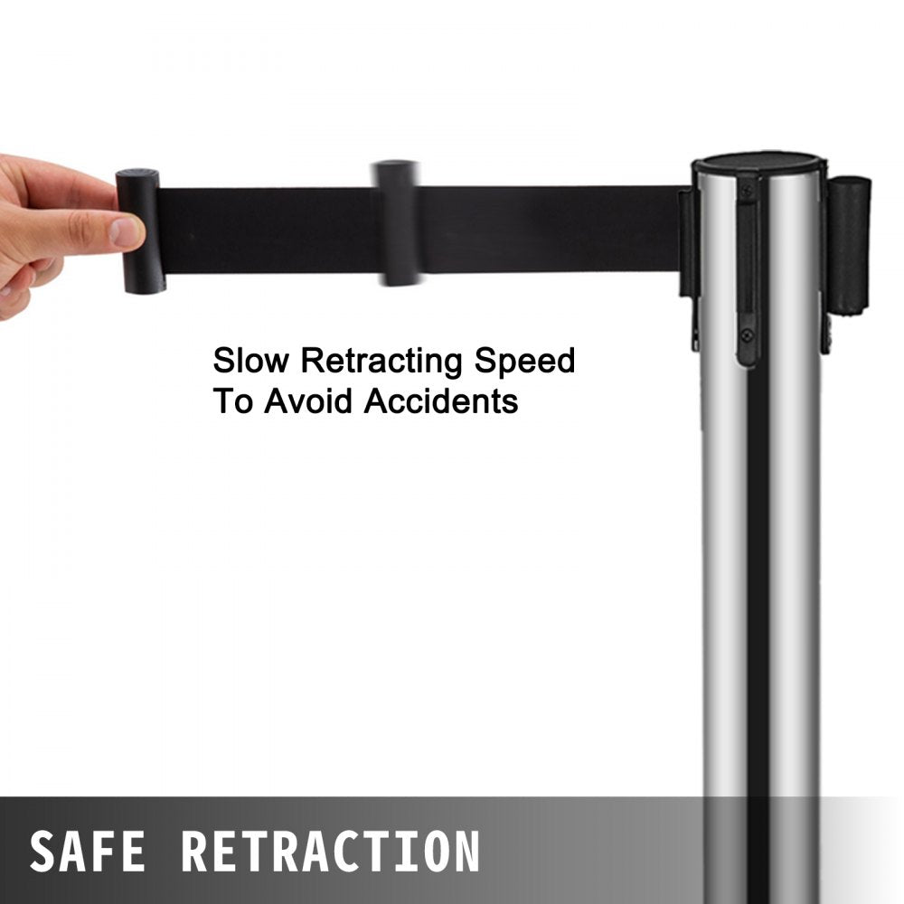 Crowd Control Stanchion, 6-Pack Crowd Control Barrier, Carbon Steel Baking Painted Stanchion Queue Post with 6.6FT Retractable Belt & Fillable Base, Belt Barrier Line Divider, Easy Assembly