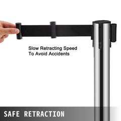 Crowd Control Stanchion, 6-Pack Crowd Control Barrier, Carbon Steel Baking Painted Stanchion Queue Post with 6.6FT Retractable Belt & Fillable Base, Belt Barrier Line Divider, Easy Assembly