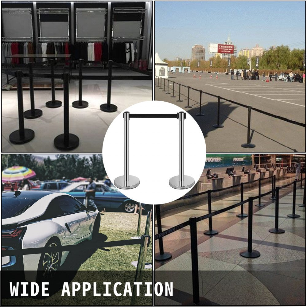 Crowd Control Stanchion, 6-Pack Crowd Control Barrier, Carbon Steel Baking Painted Stanchion Queue Post with 6.6FT Retractable Belt & Fillable Base, Belt Barrier Line Divider, Easy Assembly