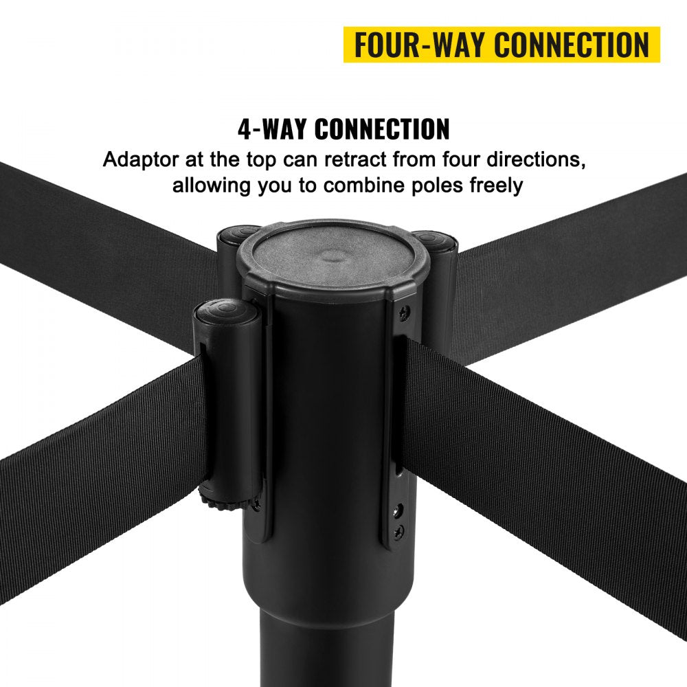 Crowd Control Stanchion, Set of 8 Pieces Stanchion Set, Stanchion Set with 6.6 ft/2 m Black Retractable Belt, Black Crowd Control Barrier w/ Concrete and Metal Base – Easy Connect Assembly