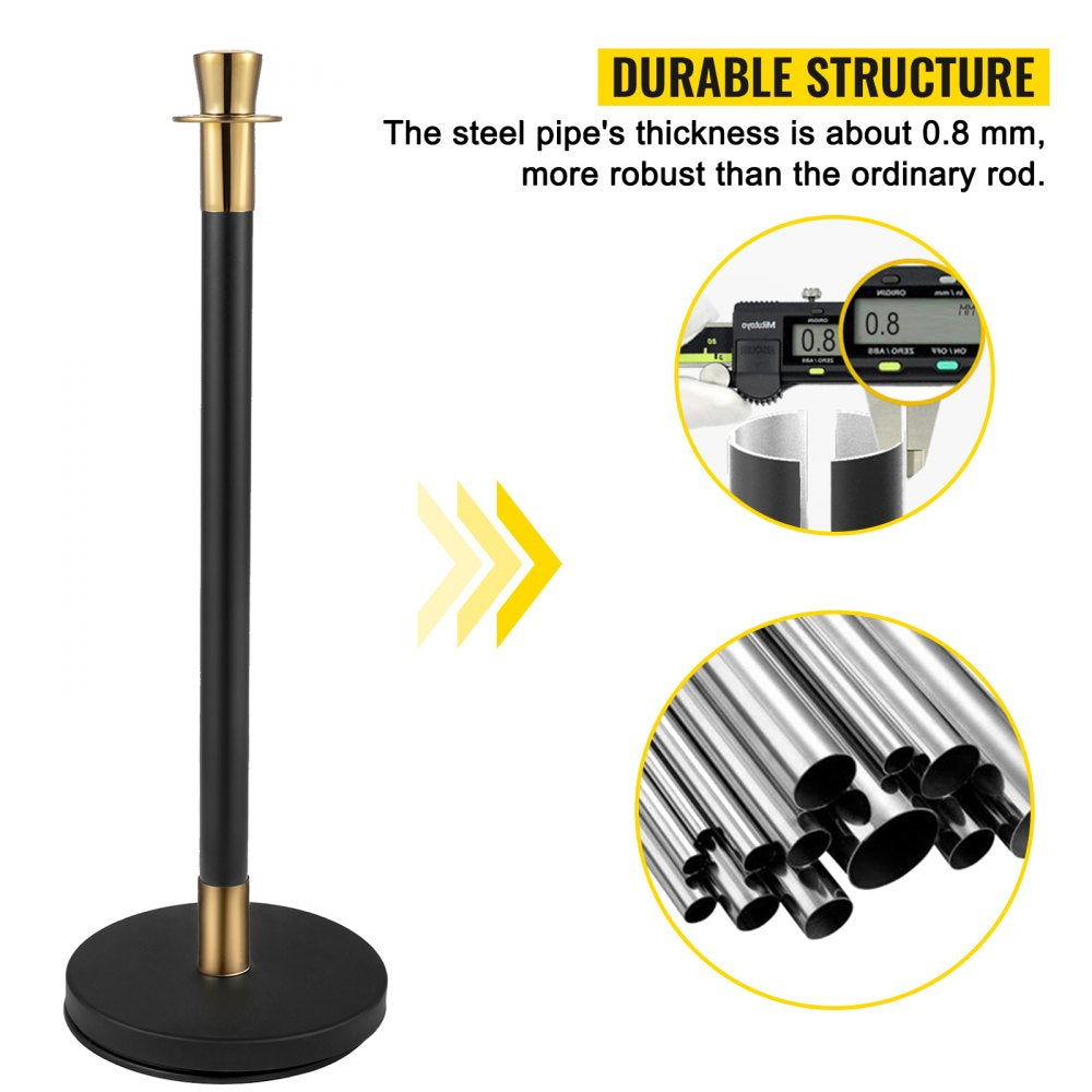 Crowd Control Stanchion, Set of 6 Pieces Stanchion Set, Stanchion Set with 5 ft/1.5 m Black Velvet Rope, Black Crowd Control Barrier w/Sturdy Concrete and Metal Base – Easy Connect Assembly