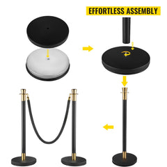 Crowd Control Stanchion, Set of 6 Pieces Stanchion Set, Stanchion Set with 5 ft/1.5 m Black Velvet Rope, Black Crowd Control Barrier w/Sturdy Concrete and Metal Base – Easy Connect Assembly