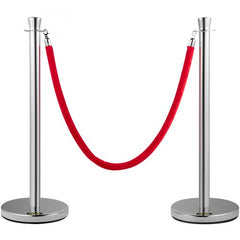 Crowd Control Stanchion, Set of 2 Pieces Stanchion Set, Stanchion Set with 5 ft/1.5 m Red Velvet Rope, Silver Crowd Control Barrier w/Sturdy Concrete and Metal Base - Easy Connect Assembly