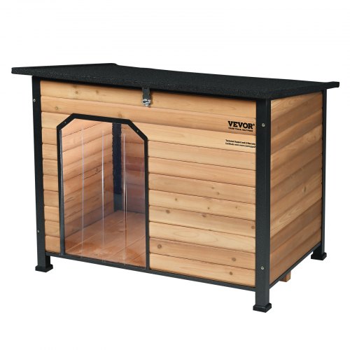 Outdoor Dog House, Waterproof Insulated Dog House with Elevated Floor, Anti-Bite Wood Dog House Outdoor Iron Frame, Open Roof, for Medium to Large Dogs