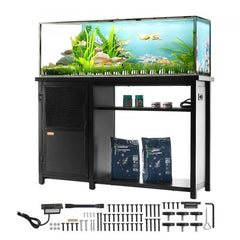 Aquarium Stand, 75 Gallon Fish Tank Stand, 52 x 19.7 x 32.3 in Steel and MDF Turtle Tank Stand, 626 lbs Load Capacity, Reptile Tank Stand with Storage Cabinet and Embedded Power Panel, Black