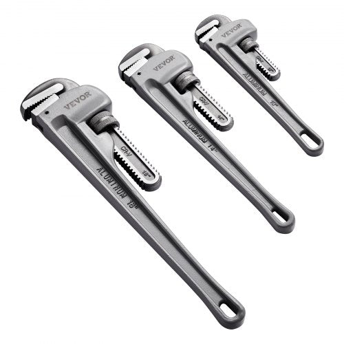 3-Piece Pipe Wrench Set, 10" 14" 18" Aluminum Straight Pipe Wrench, Adjustable Plumbing Wrench, with High Strength Jaw and Ergonomic Handle, Hangable Design, for Water Pipes, Automotive Repairs