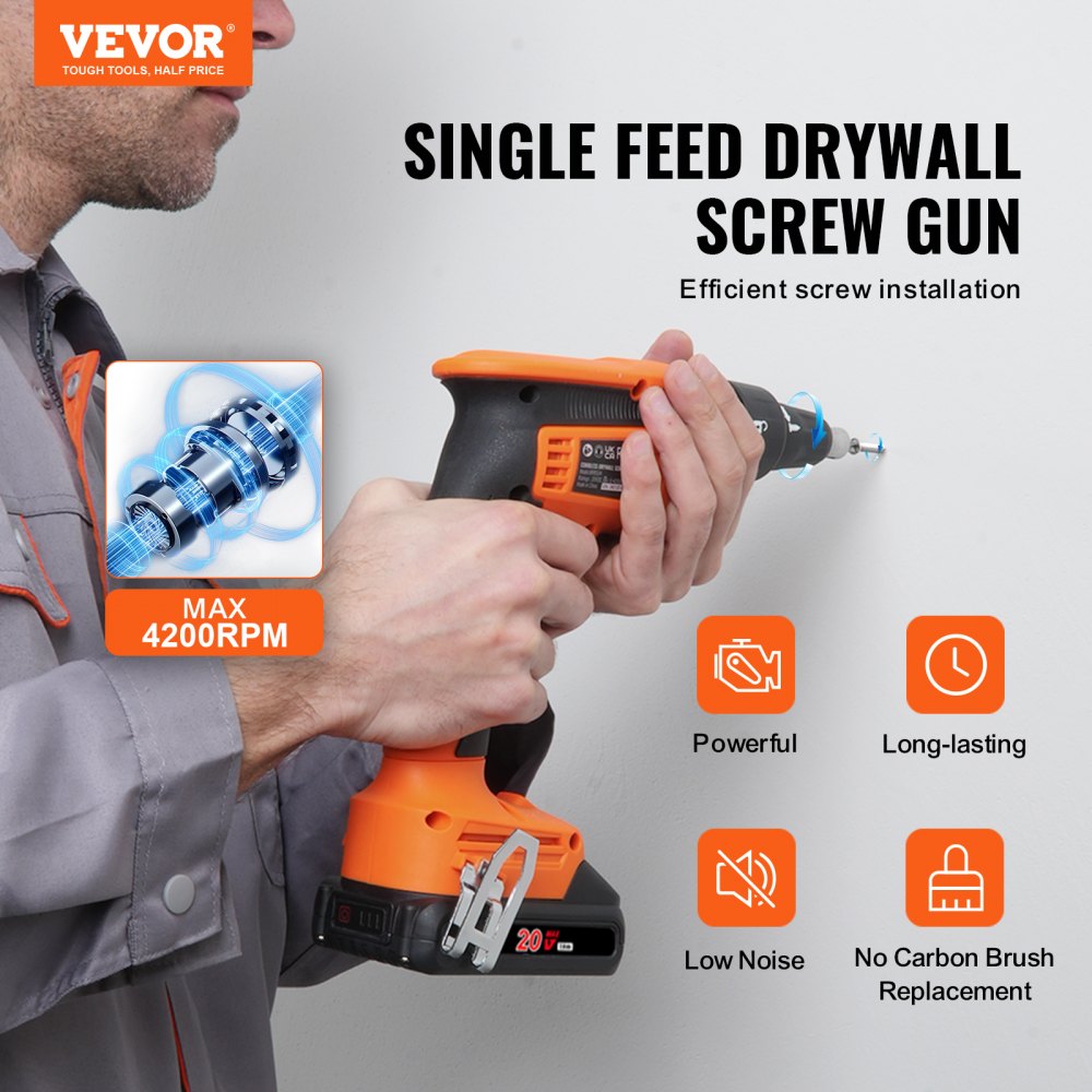 Bostome 20V max 4200RPM brushless cordless drywall screw gun kit with batteries.