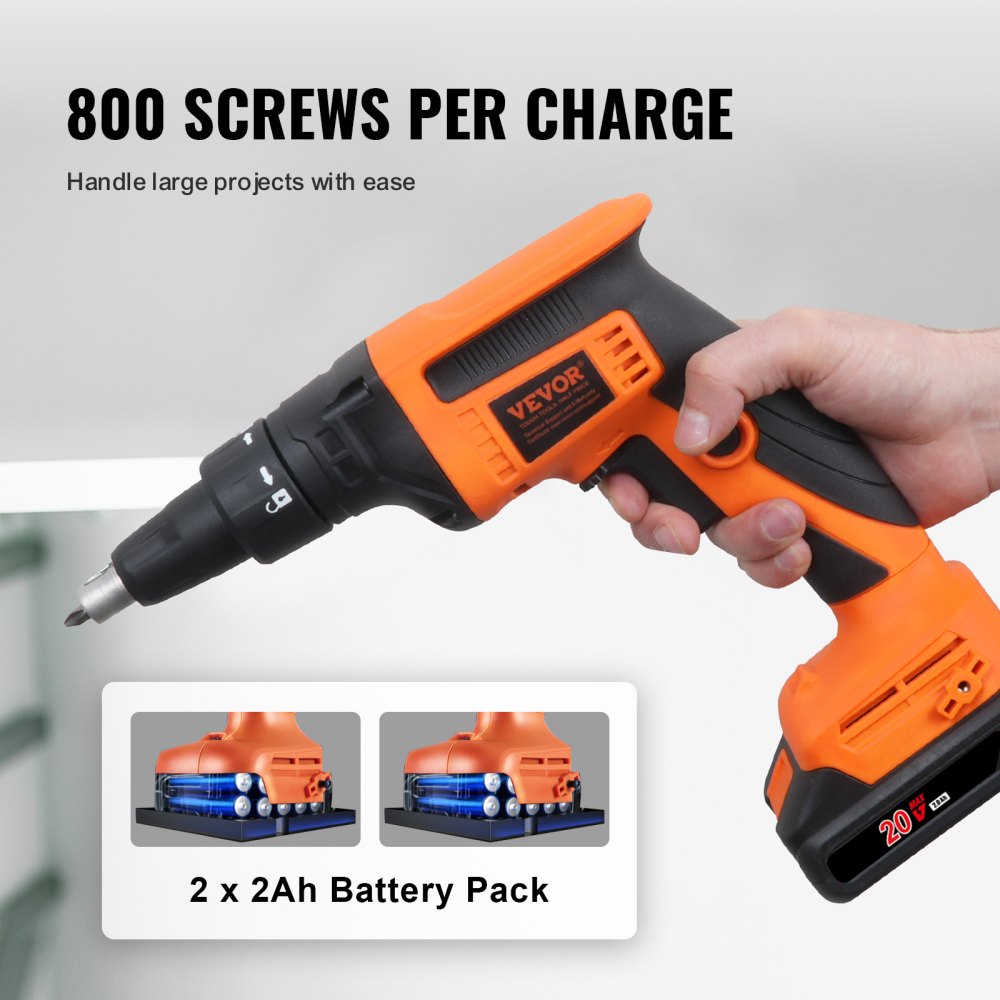 Orange Bostome 20V brushless cordless drywall screw gun with 2Ah batteries and 4200RPM speed.