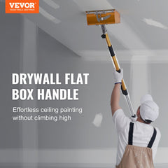 Man using adjustable anodized aluminum drywall flat box handle to paint ceiling.