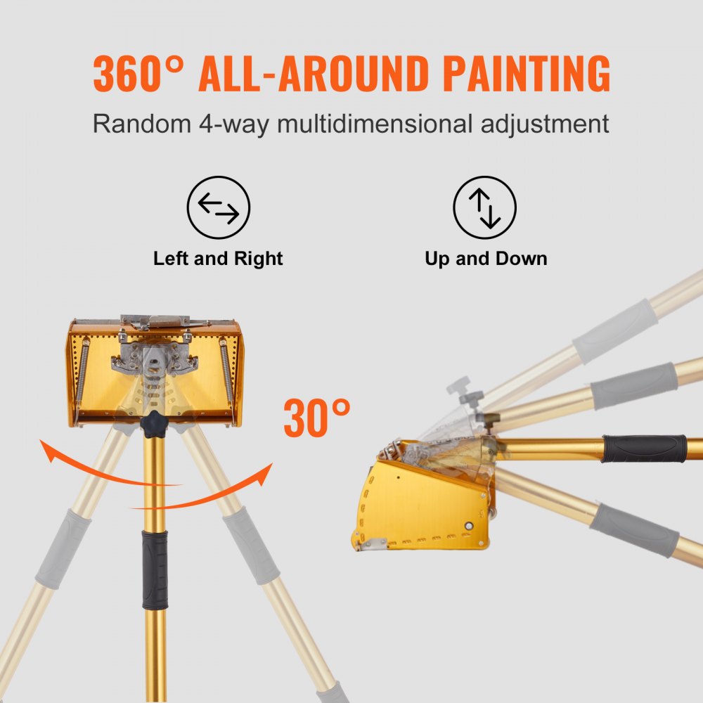 Anodized aluminum drywall flat box handle, adjustable 40-64 inches with 360-degree swivel and 4-way movement.