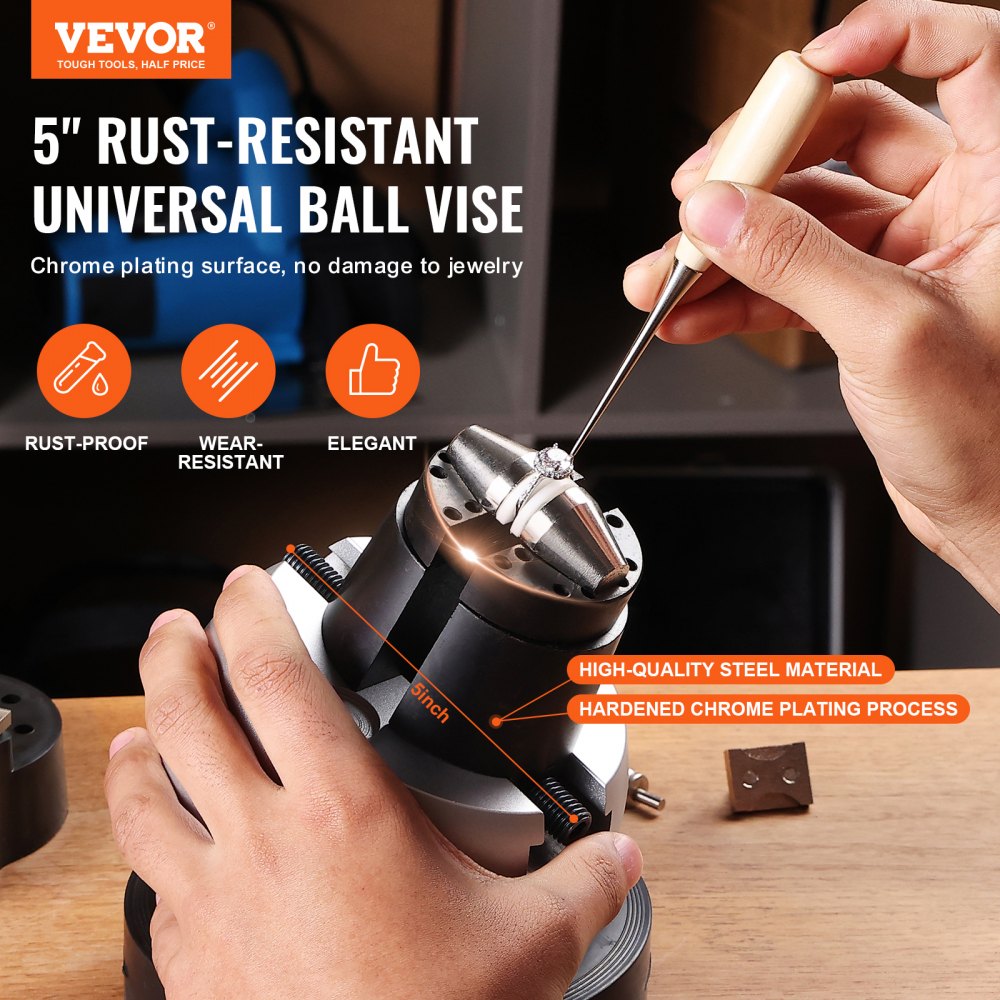 Bostome 5" engraving ball vise with 360° rotation and adjustable jaw for jewelry setting.