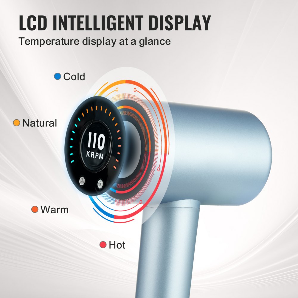 High-Speed Hair Dryer with 105,000RPM Brushless Motor, 200 Million Negative Ions Hair Blow Dryer, 4 Temps & 3 Speeds, LCD Display Thermo-Control Hairdryer with Diffuser & Nozzle for Home Travel