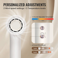 High-Speed Hair Dryer with 102,000RPM Brushless Motor, 200 Million Negative Ions Hair Blow Dryer, 3-Color Temp LED Lights & 2 Speeds, Lightweight Hairdryer with Diffuser & Nozzle for Home Travel