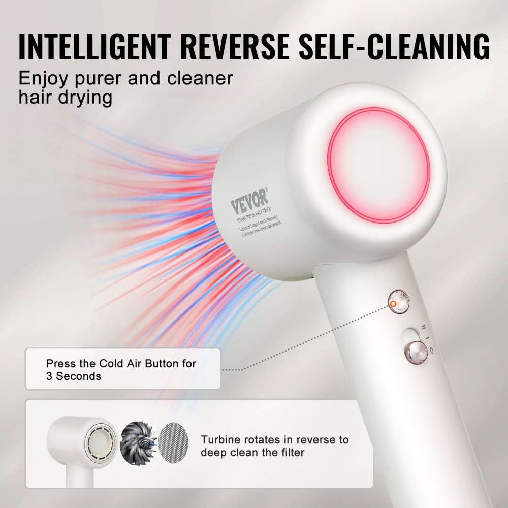 High-Speed Hair Dryer with 102,000RPM Brushless Motor, 200 Million Negative Ions Hair Blow Dryer, 3-Color Temp LED Lights & 2 Speeds, Lightweight Hairdryer with Diffuser & Nozzle for Home Travel