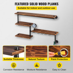 Iron Pipes Shelving, Industrial Steel Pipe Shelf w/ 4-Tier Wood Planks, Wall Mounted Modern Rustic Floating Shelves, DIY Storage Bracket for Bathroom, Bookshelf, Kitchen, and Home Decor