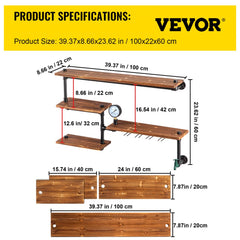 Iron Pipes Shelving, Industrial Steel Pipe Shelf w/ 4-Tier Wood Planks, Wall Mounted Modern Rustic Floating Shelves, DIY Storage Bracket for Bathroom, Bookshelf, Kitchen, and Home Decor