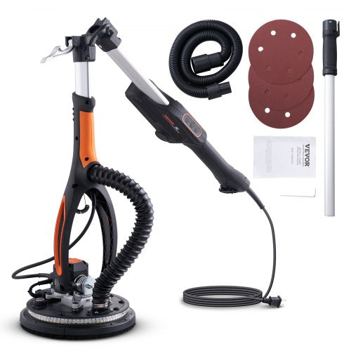 Bostome 800W brushless drywall sander with 215mm pad, variable speed, hose, discs, and adapters.