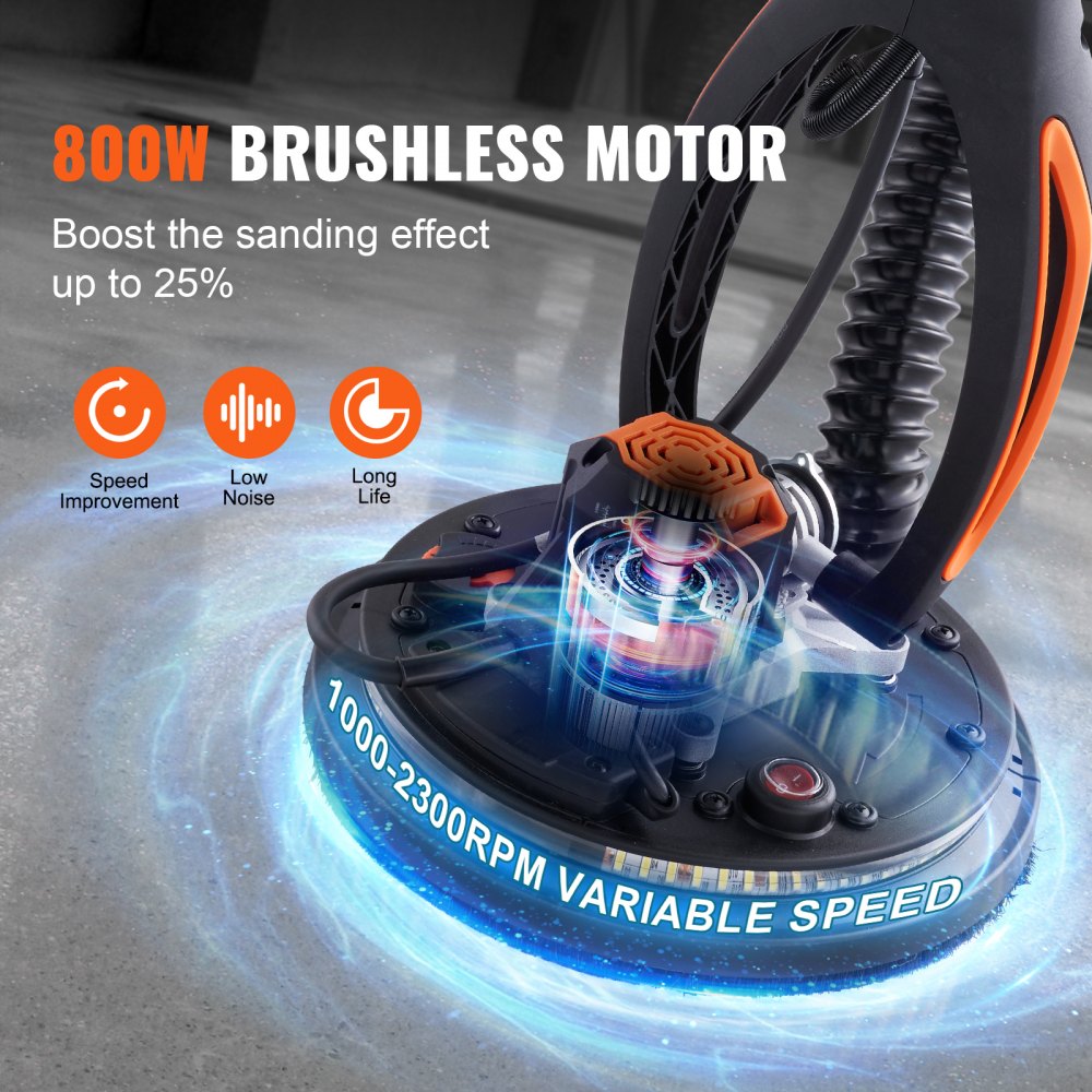 An 800W brushless drywall sander with variable speed from 1000-2300 RPM.