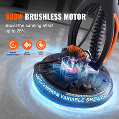 An 800W brushless drywall sander with variable speed from 1000-2300 RPM.