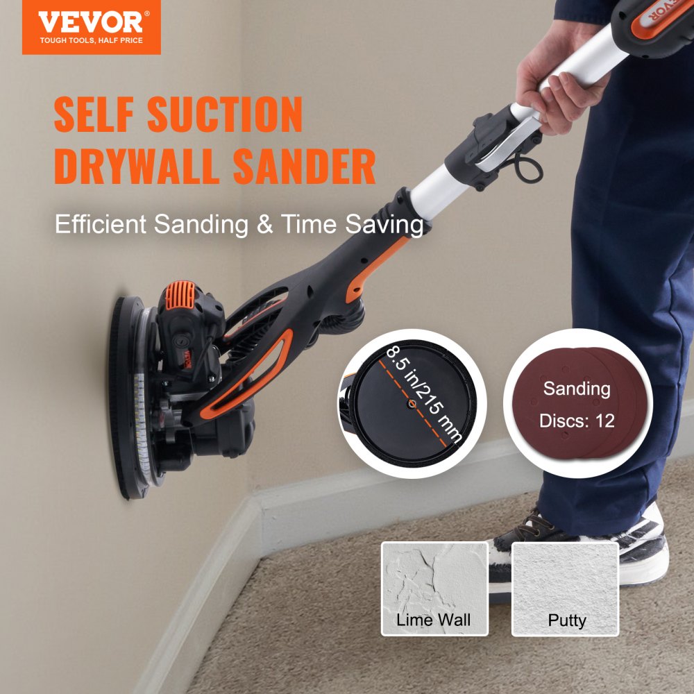 Bostome 900W drywall sander with variable speed, self-suction, and extendable pole.