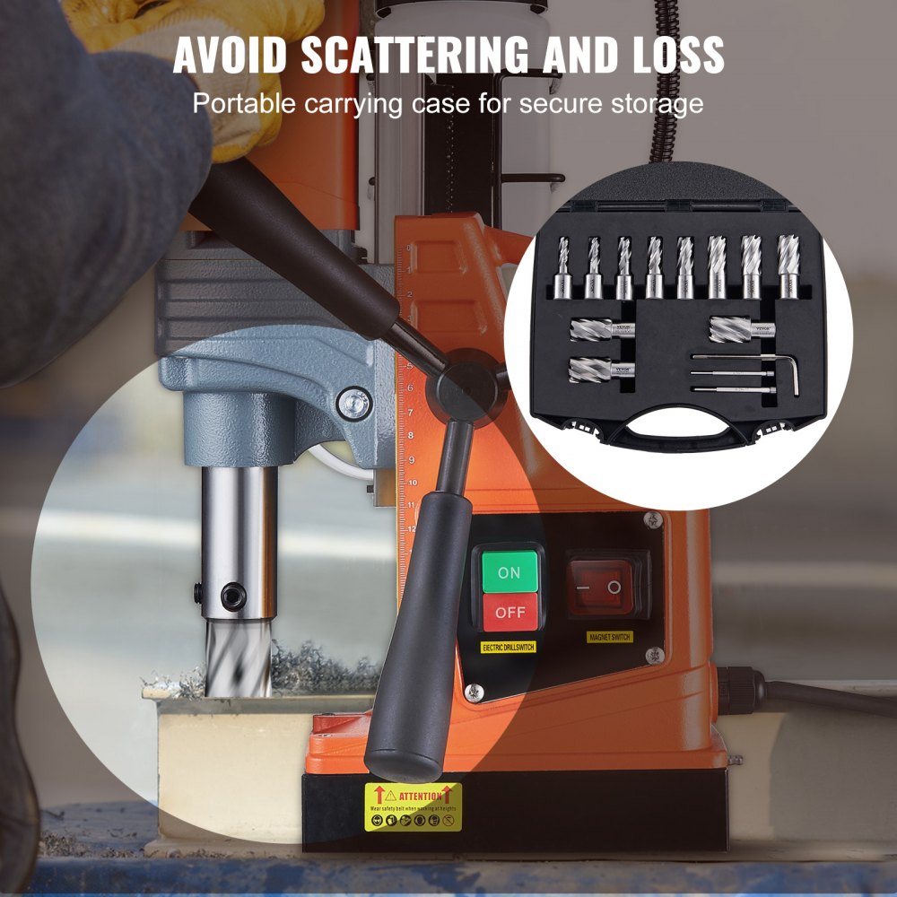 13-piece Bostome annular cutter set with M2AL HSS Weldon shank drill bits in a carrying case.