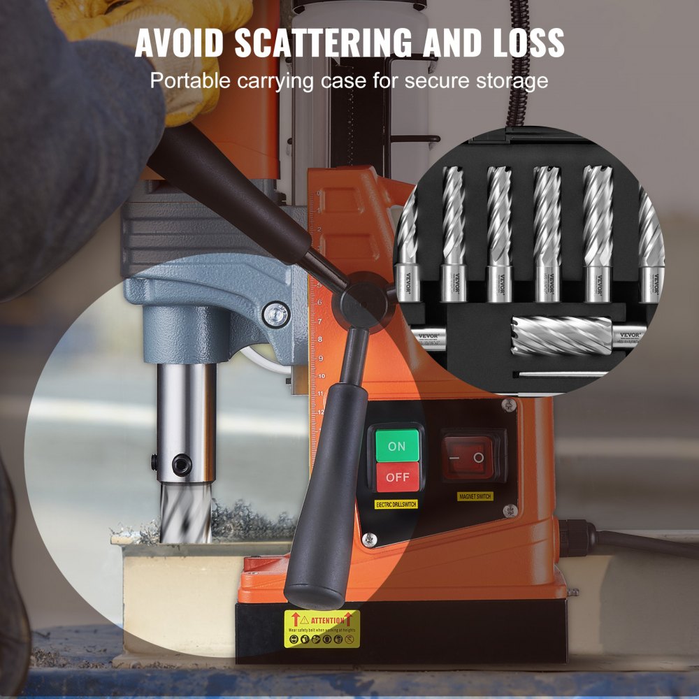 Bostome 13pc annular cutter set with M2AL HSS weldon shank drill bits in a portable case.