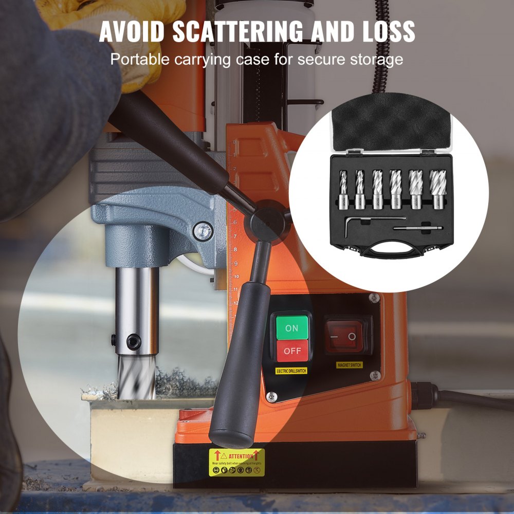 Six-piece annular cutter set with M2AL HSS construction and Weldon shank for metal drilling.