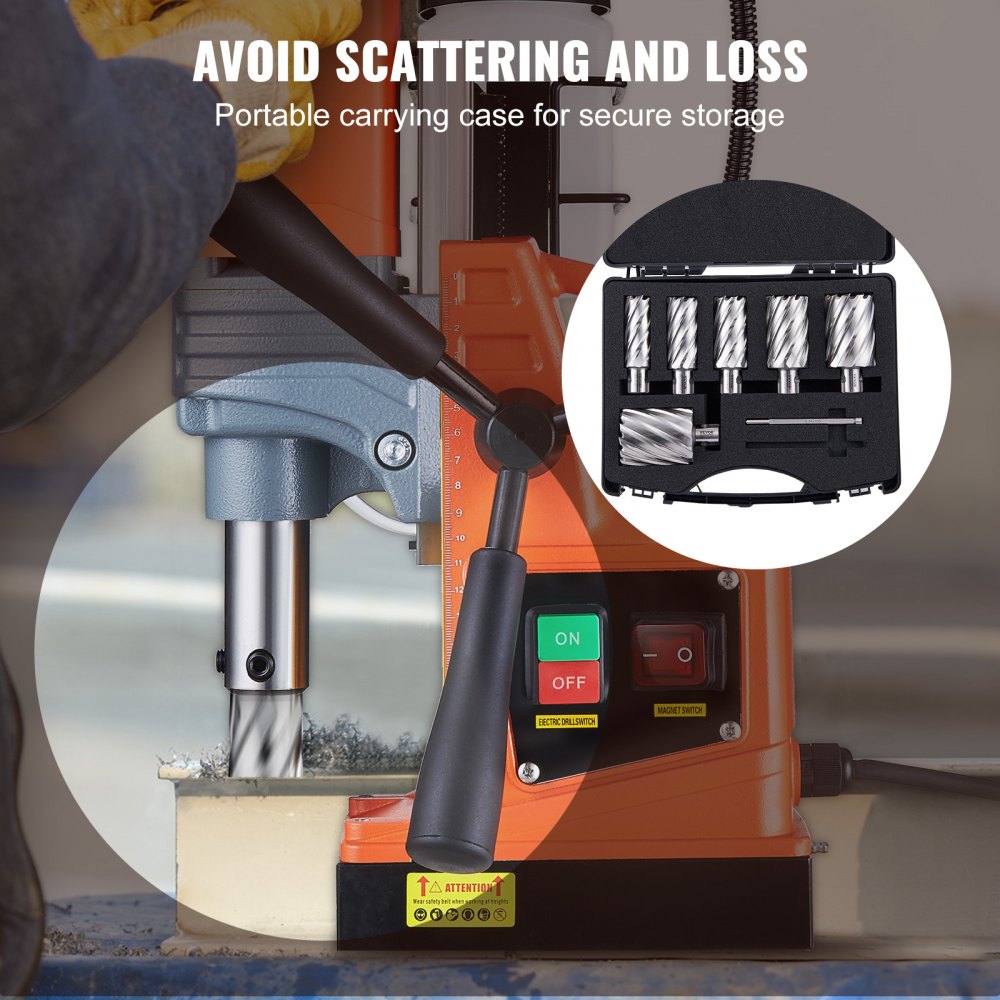Bostome Annular Cutter Set with six M2AL HSS drill bits and Weldon shank in a portable case.