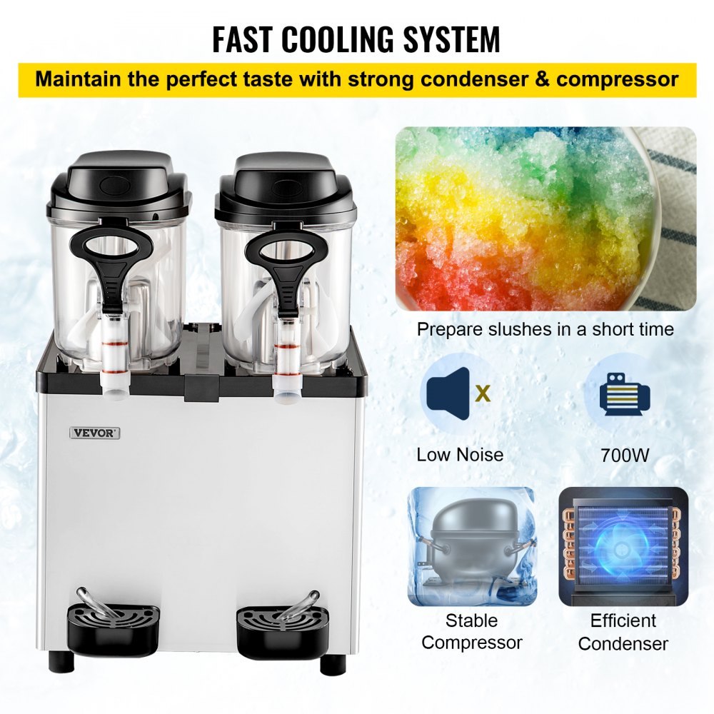 Commercial Slushy Machine, 6 L x 2 Tanks 50 Cups, 700W 110V, Stainless Steel Margarita Smoothie Frozen Drink Maker, Perfect for Supermarkets Cafes Restaurants Bars and Home Use, Silver