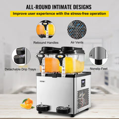 Commercial Slushy Machine, 6 L x 2 Tanks 50 Cups, 700W 110V, Stainless Steel Margarita Smoothie Frozen Drink Maker, Perfect for Supermarkets Cafes Restaurants Bars and Home Use, Silver