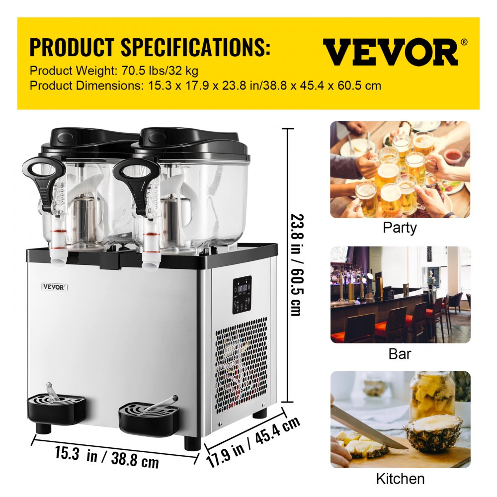 Commercial Slushy Machine, 6 L x 2 Tanks 50 Cups, 700W 110V, Stainless Steel Margarita Smoothie Frozen Drink Maker, Perfect for Supermarkets Cafes Restaurants Bars and Home Use, Silver