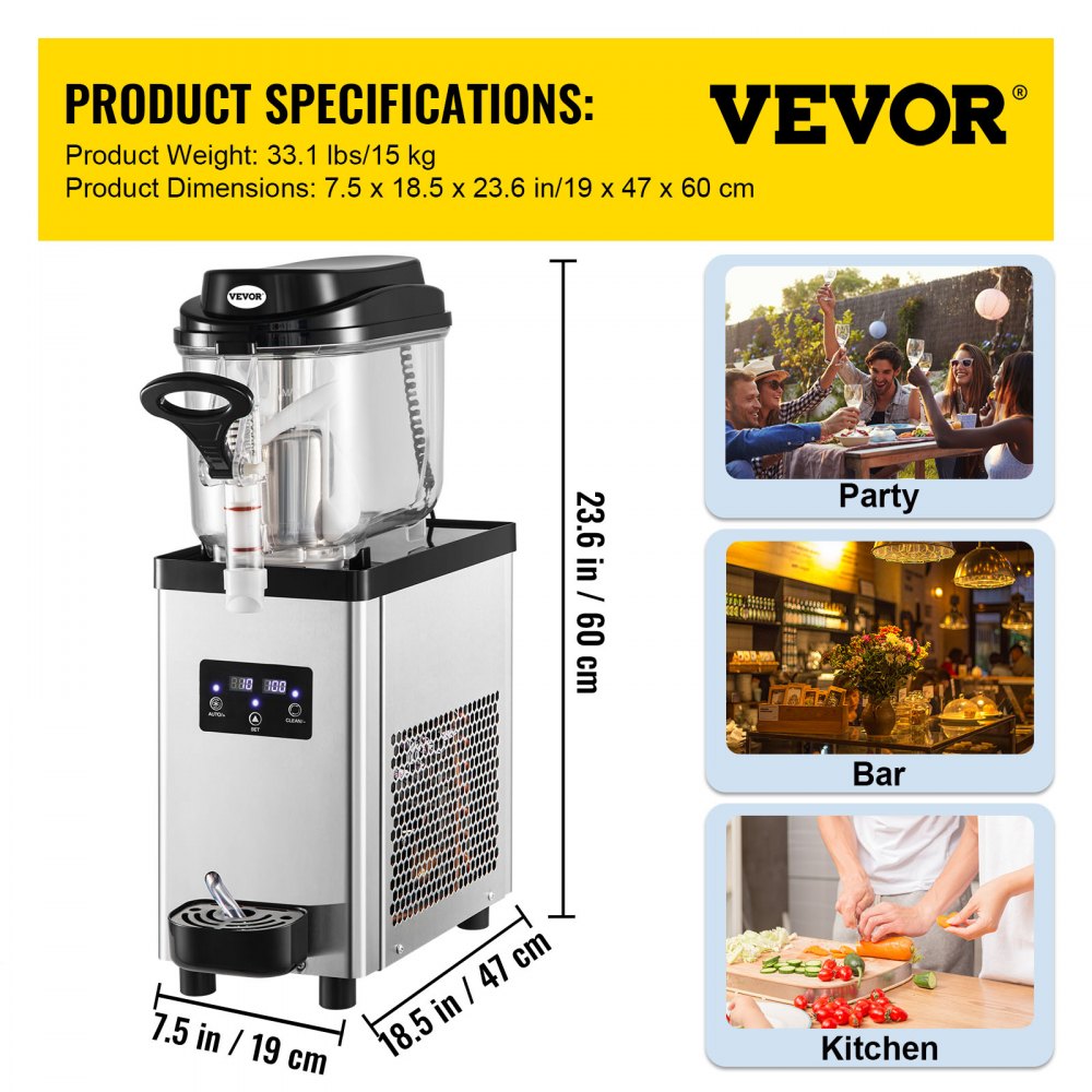 Commercial Slushy Machine, 6L/1.6 Gallons 25 Cups Single-Bowl, 300W 110V, Stainless Steel Margarita Smoothie Frozen Drink Maker, Slushie Machine for Supermarkets Cafes Restaurants Bars Home Use