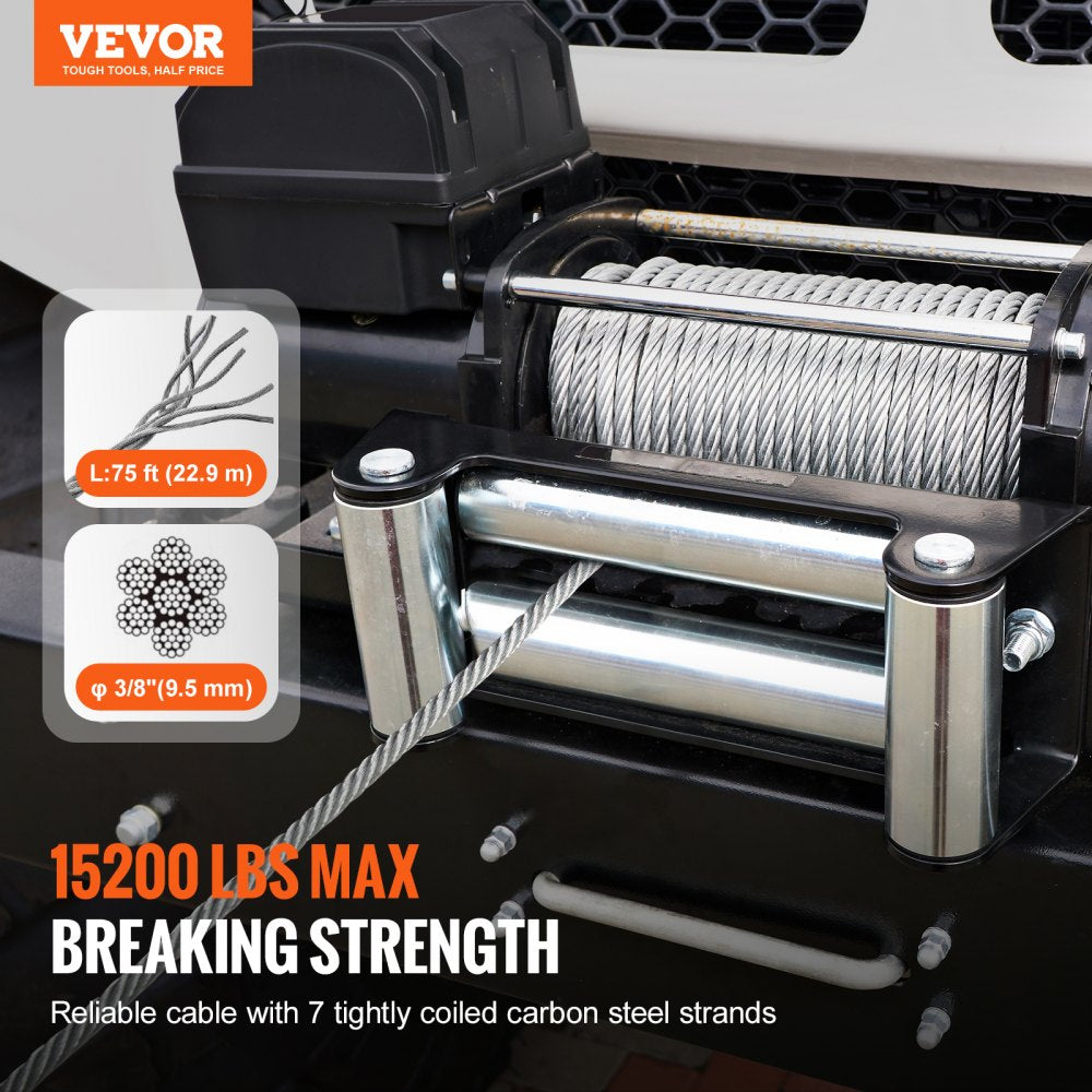 Galvanized Steel Winch Cable, 3/8 Inch x 75 Feet 15,200 lbs Breaking Strength, Wire Winch Rope with Swivel Hook, Towing Cable Heavy Duty, Universal Fit for SUV, Large Off-Road Vehicle, Truck