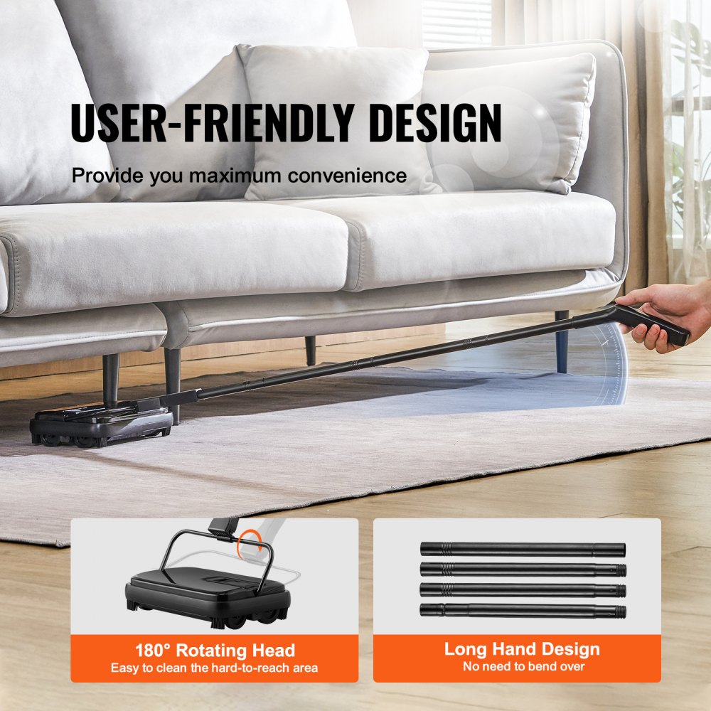 Carpet Sweeper, 7.87 in Sweeping Paths, Floor Sweeper Manual Non Electric, 300 ml Dustbin Capacity with Comb for Home Office Rugs Hardwood Surfaces Wood Floors Laminate, Cleans Dust Pet Hair