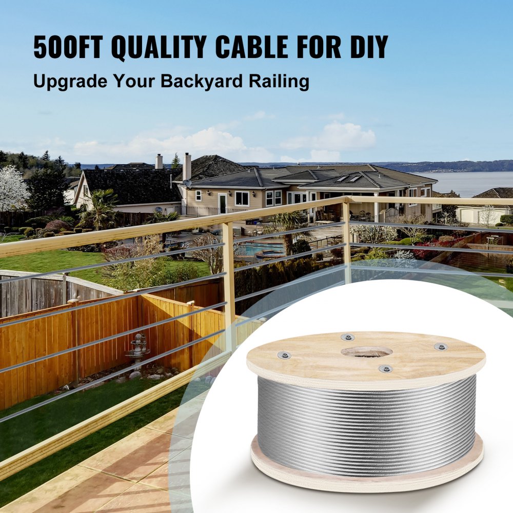 316 Stainless Steel Wire Rope 500ft Length, Steel Wire Cable 3/16 Inch, Steel Cable Railing Decking With 1x19 Strands Construction, 4700lbs Breaking Strength For Stair, Handrail, Clothesline