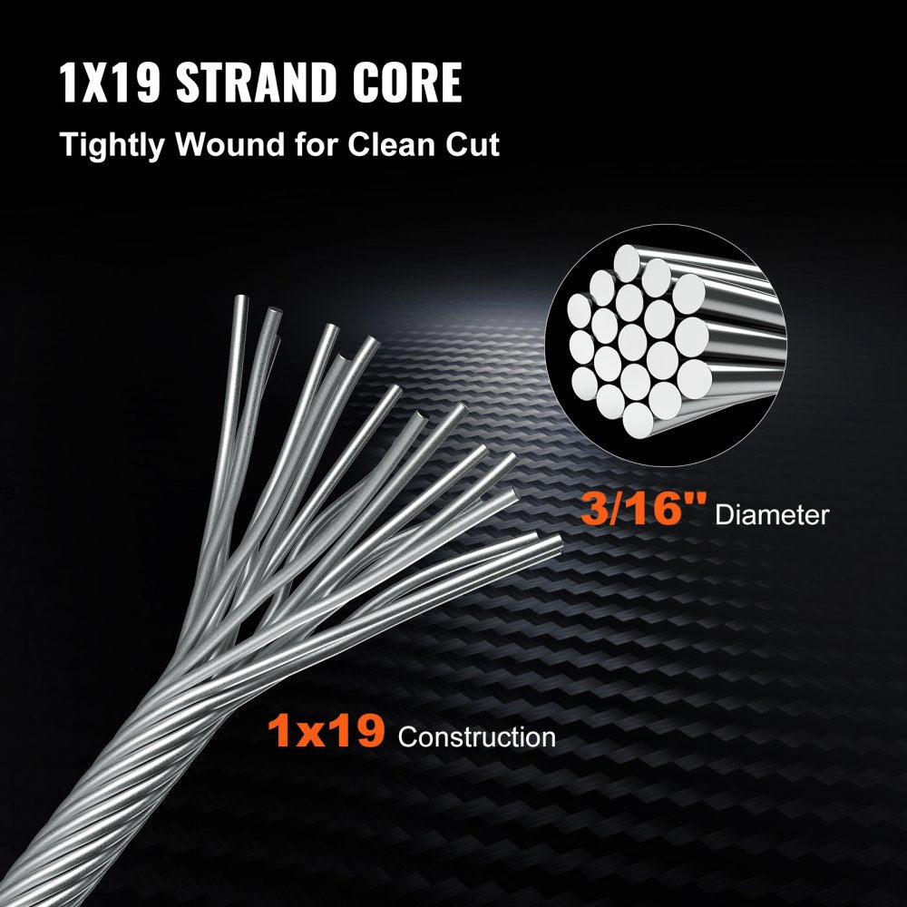 316 Stainless Steel Wire Rope 500ft Length, Steel Wire Cable 3/16 Inch, Steel Cable Railing Decking With 1x19 Strands Construction, 4700lbs Breaking Strength For Stair, Handrail, Clothesline