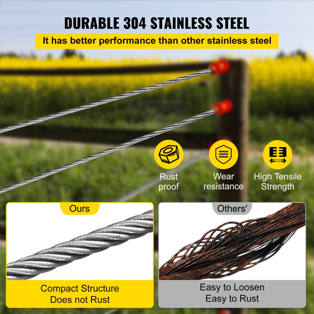 Stainless Steel Cable Railing 3/16"x 250ft, Wire Rope 304 Marine Grade, Braided Aircraft Cable 7x19 Strands Construction for Deck Rail Balusters Stair Handrail Porch Fence