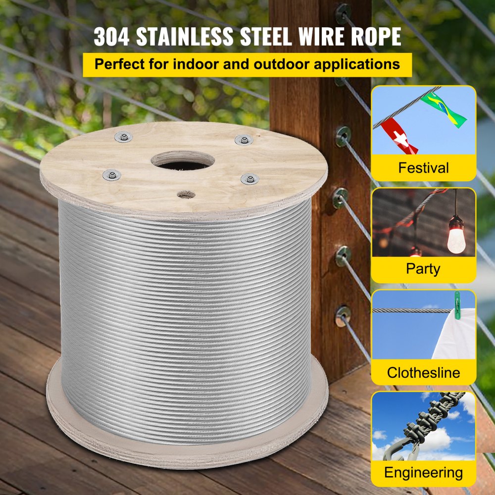 304 Stainless Steel Cable 1/4 Inch 7 X 19 Steel Wire Rope 200Feet Steel Cable for Railing Decking DIY Balustrade(1/4 Inch-200Feet)