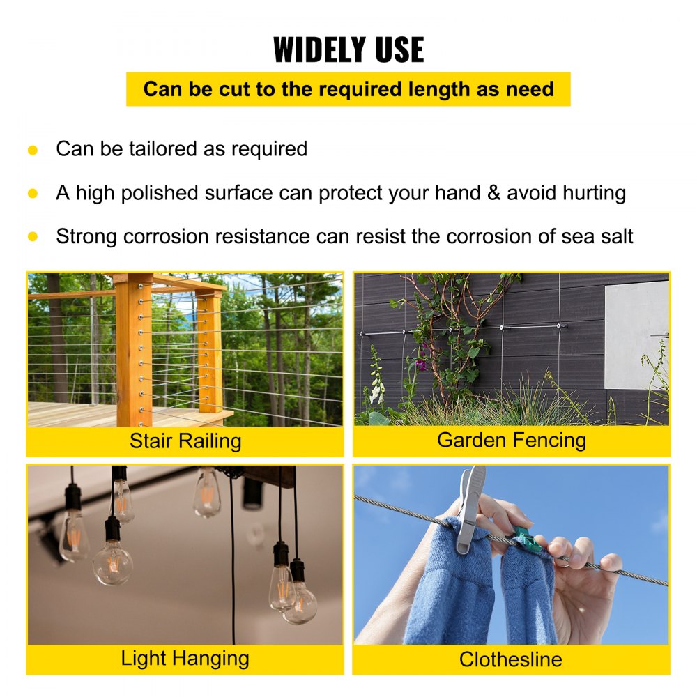 304 Stainless Steel Cable 1/4 Inch 7 X 19 Steel Wire Rope 200Feet Steel Cable for Railing Decking DIY Balustrade(1/4 Inch-200Feet)