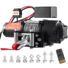 Electric Winch, 12V 4500 lb Load Capacity Steel Rope Winch, IP55 1/4” x 39ft ATV UTV Winch with Wireless Handheld Remote & 4-Way Fairlead for Towing Jeep Off-Road SUV Truck Car Trailer Boat