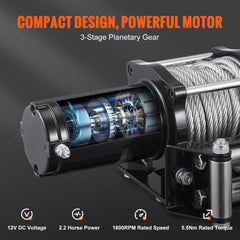 Electric Winch, 12V 4500 lb Load Capacity Steel Rope Winch, IP55 1/4” x 39ft ATV UTV Winch with Wireless Handheld Remote & 4-Way Fairlead for Towing Jeep Off-Road SUV Truck Car Trailer Boat