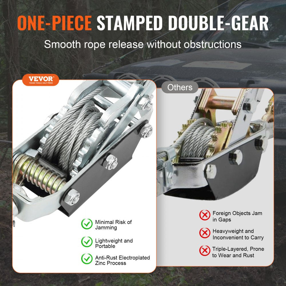 Come Along Winch, 4 Ton (8,818 lbs) Pulling Capacity, 10 ft Steel Cable, 3 Hooks, Heavy Duty Ratchet Power Puller Tool with Dual Gears, Automotive Hoist Cable Puller Ideal for Vehicle Rescue