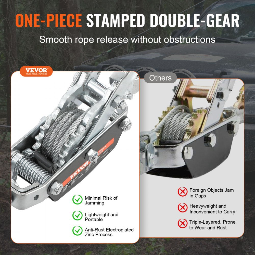 Come Along Winch, 5 Ton (11,023 lbs) Pulling Capacity, 11.5 ft Steel Cable, 3 Hooks, Heavy Duty Ratchet Power Puller Tool with Dual Gears, Automotive Hoist Cable Puller Ideal for Vehicle Rescue