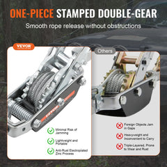 Come Along Winch, 5 Ton (11,023 lbs) Pulling Capacity, 11.5 ft Steel Cable, 3 Hooks, Heavy Duty Ratchet Power Puller Tool with Dual Gears, Automotive Hoist Cable Puller Ideal for Vehicle Rescue