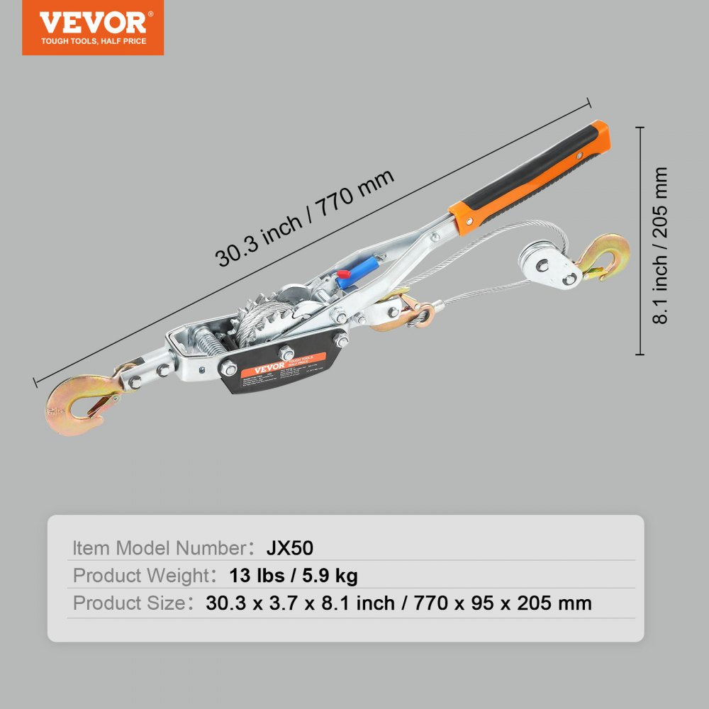Come Along Winch, 5 Ton (11,023 lbs) Pulling Capacity, 11.5 ft Steel Cable, 3 Hooks, Heavy Duty Ratchet Power Puller Tool with Dual Gears, Automotive Hoist Cable Puller Ideal for Vehicle Rescue