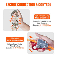 Bostome 12ft Steel Core Flipline with steel snap hook and ergonomic carabiner for tree climbing.