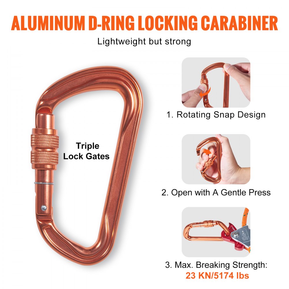 Bostome 8ft steel core flipline with 1/2" diameter rope and steel snap hook for tree climbing.